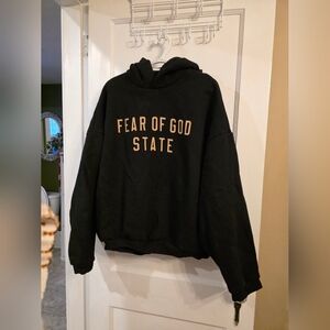 Fear of God Black Hoodie with Tan Text